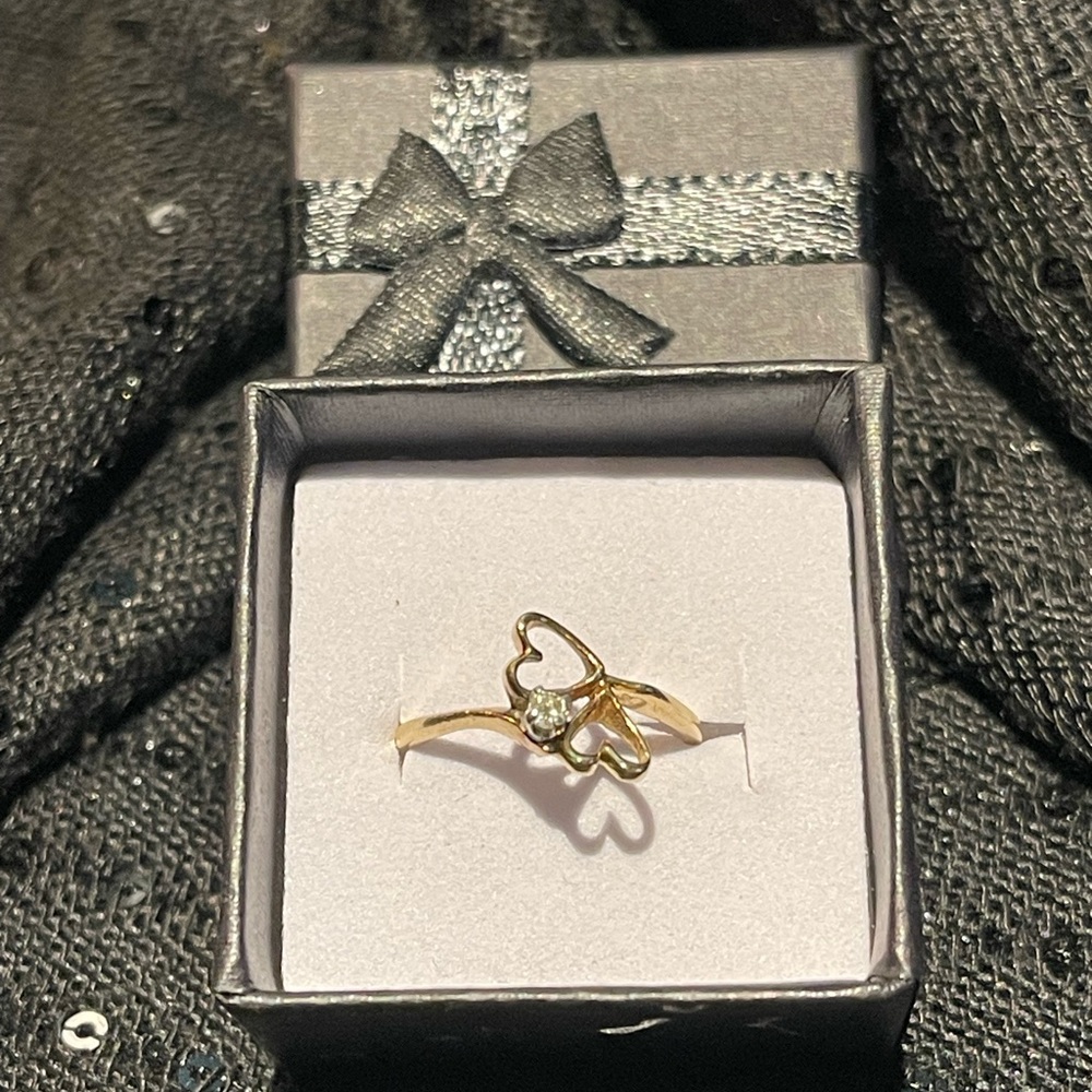14 karat Two Heart Ring Size 5 With Diamond